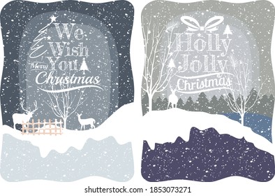 We wish you a Merry Christmas, holly jolly Christmas, illustration of natural winter scenery, cold and joyful Christmas design.