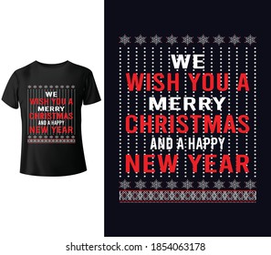 we wish you a merry christmas and happy new year  pattern Background With Typography t shirt design