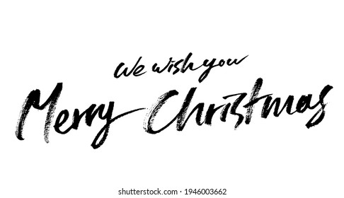 we wish you merry christmas calligraphy typography hand write brush pen draw black text keyword 