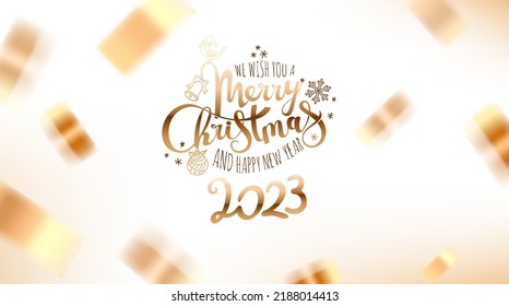 We wish you a Merry Christmas and Happy New 2023 Year. Vector card 