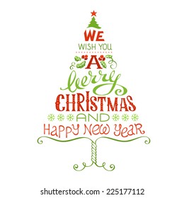 We Wish You a Merry Christmas and Happy New Year. Hand-written Christmas lettering isolated on white background. 