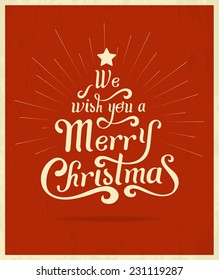 We wish you a Merry Christmas typographic background for greeting cards.