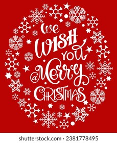 We wish you a Merry Christmas vector text Calligraphic Lettering design card template. Creative typography for Holiday Greeting Gift Poster. Calligraphy Font style Banner.