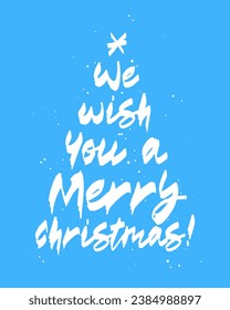 We wish you a Merry Christmas. New Year's lettering, hand-drawn with a brush. Elements for a greeting card. Vector illustration on a blue background.