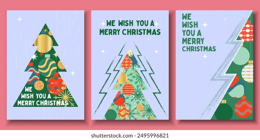 We Wish You a Merry Christmas greeting Flyer set, card, invite posters, template, Layout, greeting flat design, banner. Modern holliday's design typography