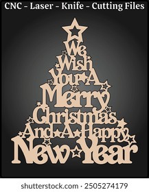 We Wish You A Merry Christmas Sign Laser Cutting Files - Merry Christmas Sign Laser Cut Design - Merry Christmas Sign CNC Laser Cut Pattern - Laser Cut Sign