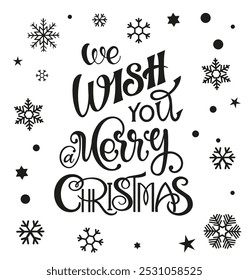 We wish you a Merry Christmas vector text Calligraphic Lettering design card template. Creative typography for Holiday Greeting Gift Poster. Calligraphy Font style Banner.