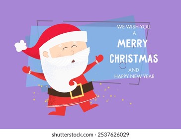 We wish you merry Christmas and happy New Year invitation design. Cheerful Santa Claus on abstract background. Template can be used for greeting cards, posters, banners and brochures