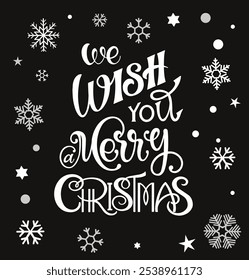 We wish you a Merry Christmas vector text Calligraphic Lettering design card template. Creative typography for Holiday Greeting Gift Poster. Calligraphy Font style Banner.