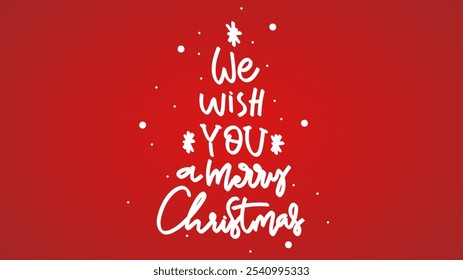 We wish you a merry Christmas brush calligraphy, Handwritten ink lettering, handwriting on red background, Flat Modern design ,Vector illustration EPS 10