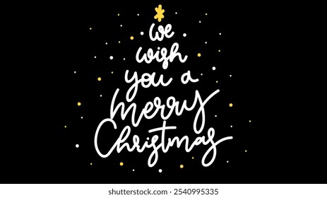 We wish you a merry Christmas brush calligraphy, Handwritten ink lettering, handwriting on black background, Flat Modern design ,Vector illustration EPS 10