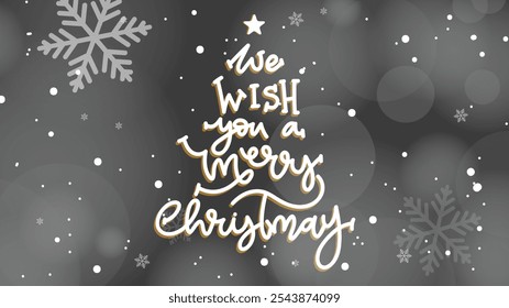 We wish you a merry Christmas brush calligraphy, Handwritten ink lettering, handwriting on gray  background, Flat Modern design ,Vector illustration EPS 10