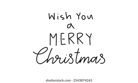 We wish you a merry Christmas brush calligraphy, Handwritten ink lettering, handwriting on white background, Flat Modern design ,Vector illustration EPS 10