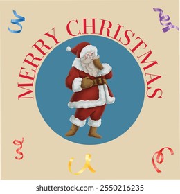 We wish you a Merry Christmas vector graphic design badge typography lettering and Santa illustration. Great design for book cover, postcard, cut file, t shirt print or poster. eps vector file.