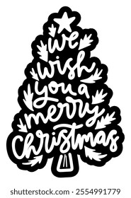 we wish you a merry christmas tree spruce merry christmas black vector graphic design and cut file