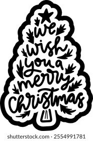 we wish you a merry christmas tree spruce merry christmas black vector graphic design and cut file