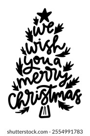 we wish you a merry christmas tree spruce merry christmas black vector graphic design and cut file