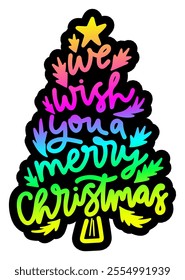 we wish you a merry christmas tree spruce merry christmas colorful bright rainbow graphic design