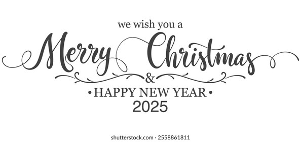 We wish you Merry christmas and happy new year lettering text banner, vector eps