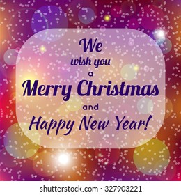 We wish you a Merry Christmas and Happy New Year! Winter holidays card cover design with sparks. Stock vector.