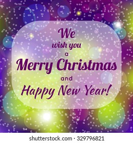 We wish you a Merry Christmas and Happy New Year! Winter holidays card cover design with sparks. Stock vector.