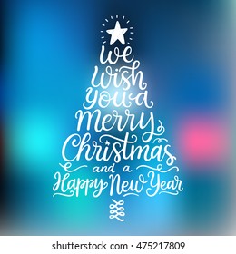 We wish you a Merry Christmas and a Happy New Year. Hand drawn lettering, winter holidays greeting card 