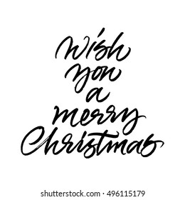 We wish you a merry Christmas brush calligraphy isolated on white background