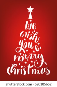 We wish you a merry christmas hand-lettering text on red background. Handmade vector calligraphy collection