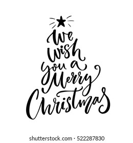 We wish you a Merry Christmas typography. Greeting card text. Brush vector lettering for gift tags and overlays.