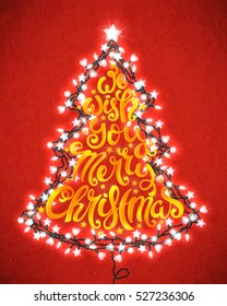 We wish you a Merry Christmas poster with hand drawn lettering, vector illustration