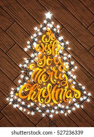 We wish you a Merry Christmas poster with hand drawn lettering, vector illustration