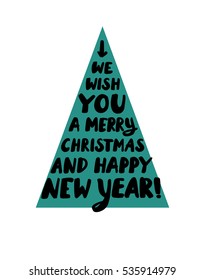 we wish you a Merry Christmas and Happy New Year text lettering. greeting card, banner, invitation, vector illustration, graphic design