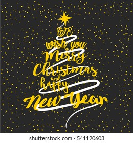 We Wish You A Merry Christmas And Happy New Year Typographical Background On beautiful dark background
