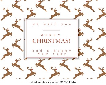 We wish you Merry Christmas. Holiday card with deer pattern. Merry Xmas and a happy New Year card. Great for gifts design. Celebration winter postcard