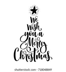 We wish you a Merry Christmas Calligraphy text for greeting cards.