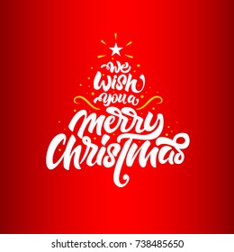 We wish you a merry Christmas lettering. Christmas lettering tree for posters, postcards, gifts and much more