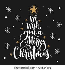 We wish you a Merry Christmas Calligraphy text for greeting cards.