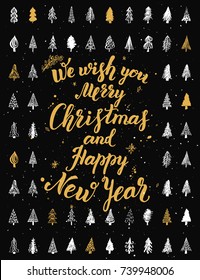 We wish you Merry Christmas and Happy New Year lettering design for greeting card, vector illustration.