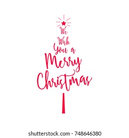 We wish you a Merry Christmas text. Calligraphy text for greeting cards on white background