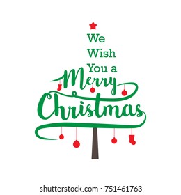 We wish you a merry Christmas lettering form to a Christmas tree vector design 