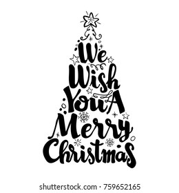 We wish you a merry christmas, Isolate on white background. Lettering Vector Illustration.