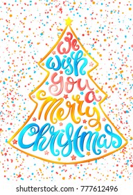 We wish you a Merry Christmas poster with hand drawn lettering, vector illustration