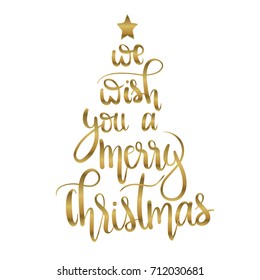 We Wish You A Merry Christmas,unique hand drawn typographic poster.Gold letters.Vector art.Perfect design for cards, wallpaper, posters, banners, invitations.Xmas design.