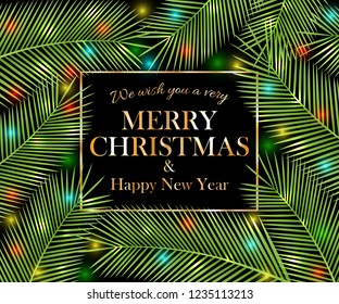 We wish you a very Merry Christmas and Happy New Year. Tropical card. Vector illustration.