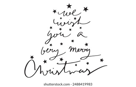 we wish you a very merry christmas star black dark color text font calligraphy hand lettering xmas happy new year 2024 2025 2026 2027 time calendar beginning start winter decoration december month art