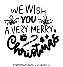 we wish you a very merry christmas merry christmas black vector graphic design and cut file