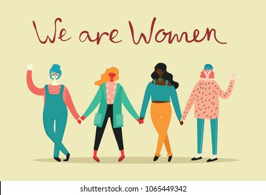 We are women. Feminine concept and woman empowerment design for banners