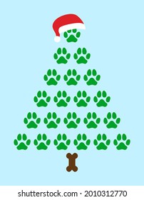 We woof you a merry Christmas - Christmas shaped dog and cat paws for gift tag. Hand drawn footprints for Xmas greetings cards, invitations. Good for t-shirt, mug, scrap booking, gift, printing press.