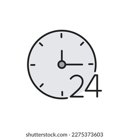 We work 24 hours a day thin line icon. Color linear symbol. Vector illustration.