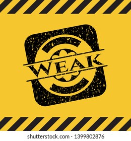 Weak black grunge emblem inside yellow warning sign. Vector Illustration. Detailed.